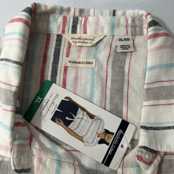 Weatherproof  Top Womens XL Washable Linen Stripe Tie Front Button up Blouse - Picture 5 of 8